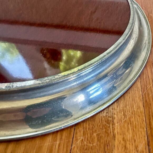 Vintage 1940s American Pewter & Faux Wood Formica Round Cocktail Bar Tray Deco - Picture 4 of 11